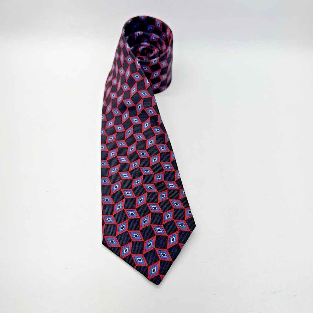Turnbull & Asser Silk‎ Tie Mens OS Black Red Blue Geometric Luxury Formal Dapper